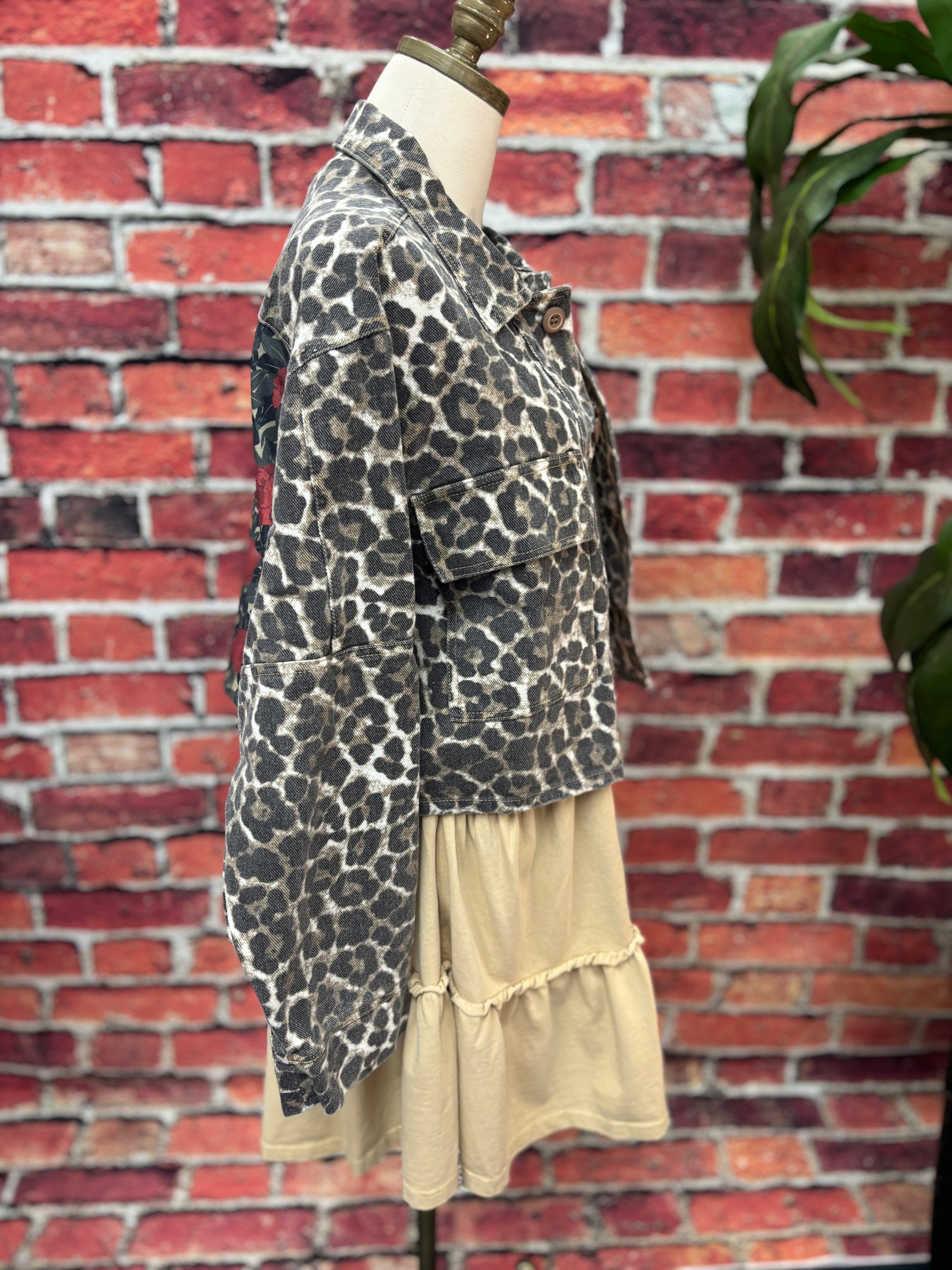 Leopard & Rose Patchwork Cropped Denim Jacket
