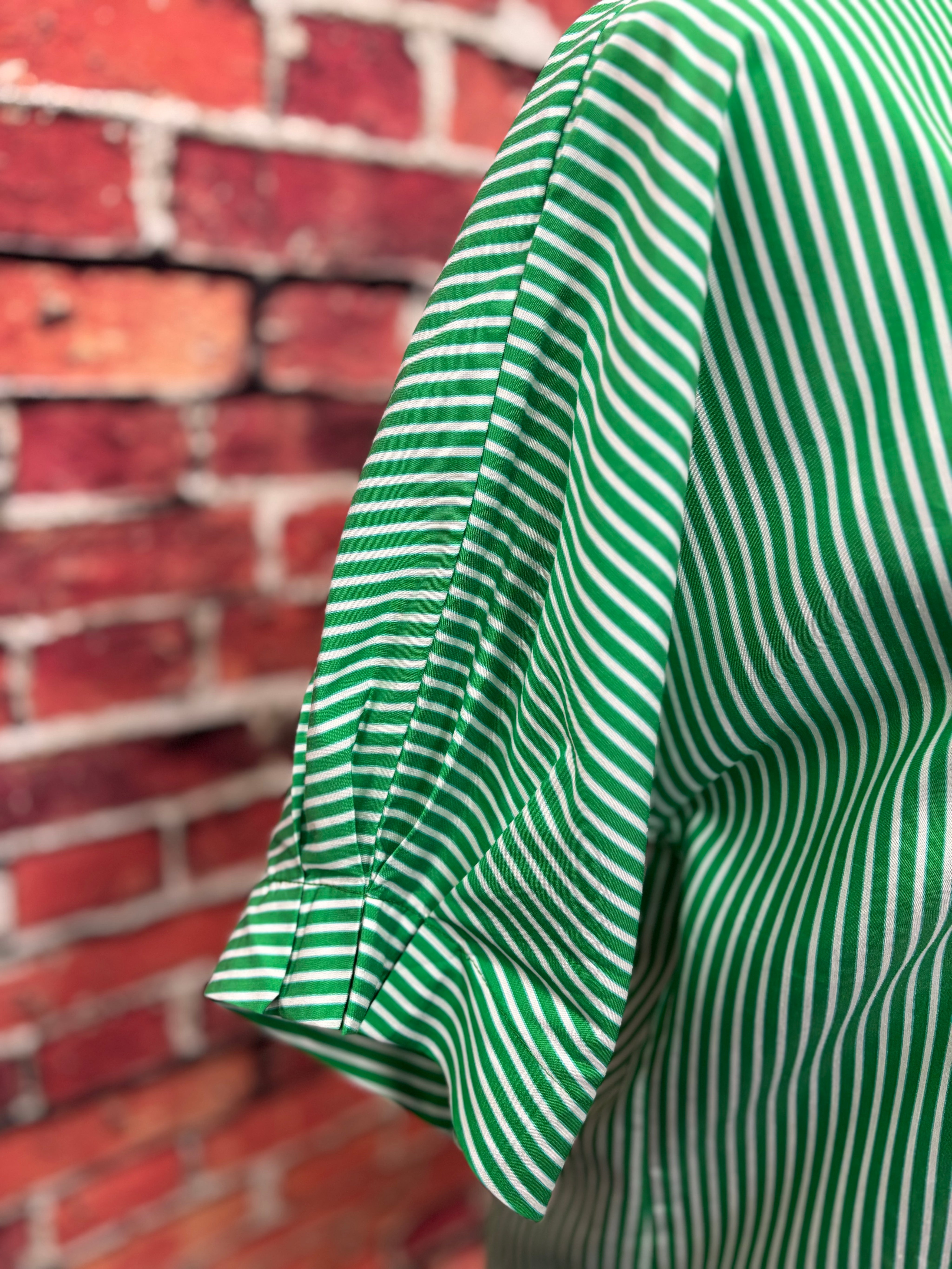 Green & White Striped Notch-Neck Blouse