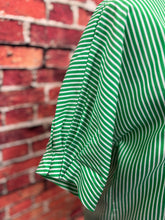 Load image into Gallery viewer, Green &amp; White Striped Notch-Neck Blouse
