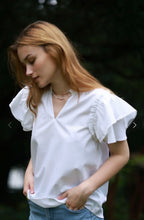 Load image into Gallery viewer, Dani Classic White Cotton Poplin Flutter Sleeve Top
