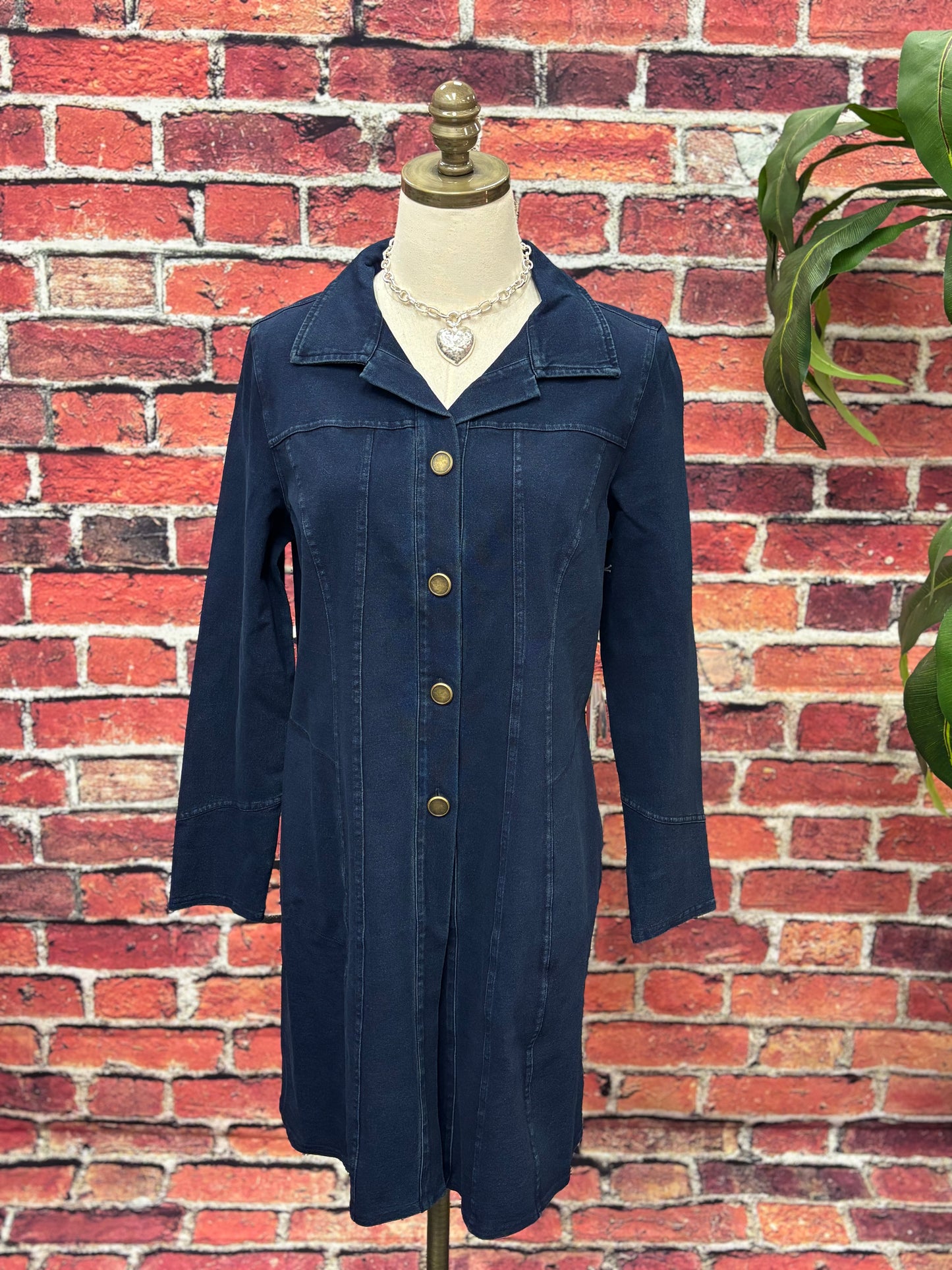 Navy Stretch Denim Button-Front Jacket