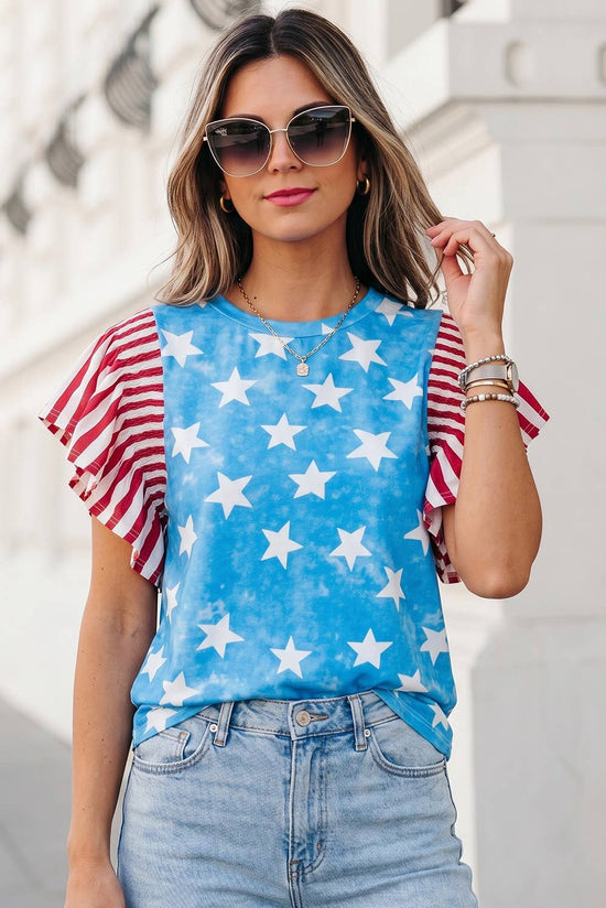 Independence Day Star & Stripe Ruffle Sleeve Top