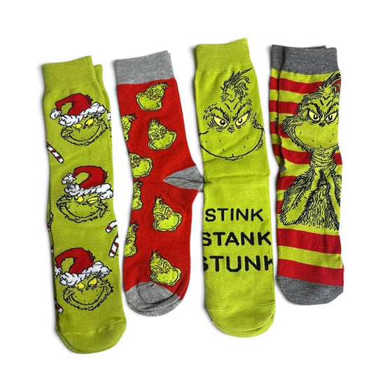 4Pairs - Holiday Grinch Character Printed Christmas Bundle Gift Socks Set
