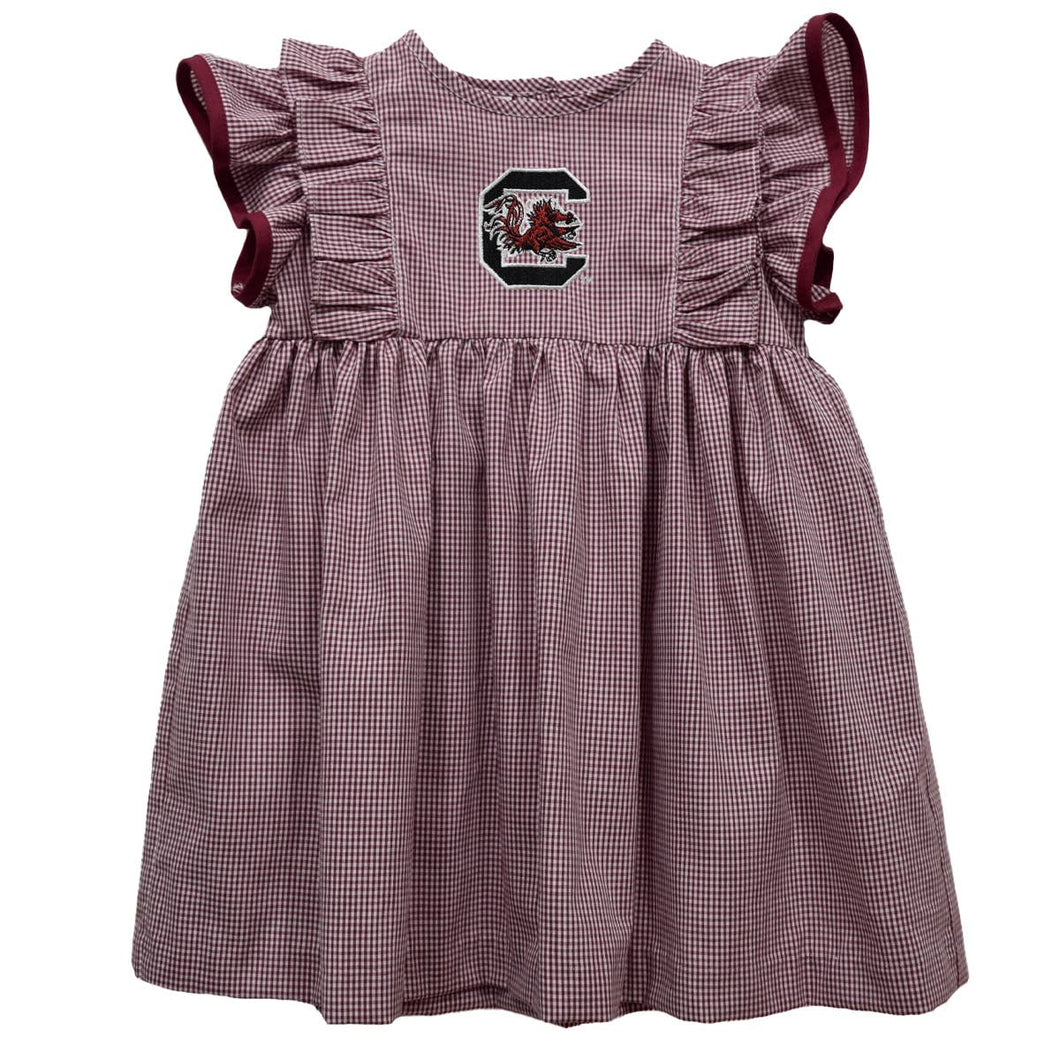 South Carolina Gamecocks Embroidered Gingham Ruffle Dress