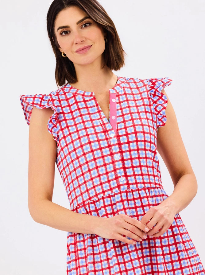 Riley Flutter Sleeve Gingham Dress