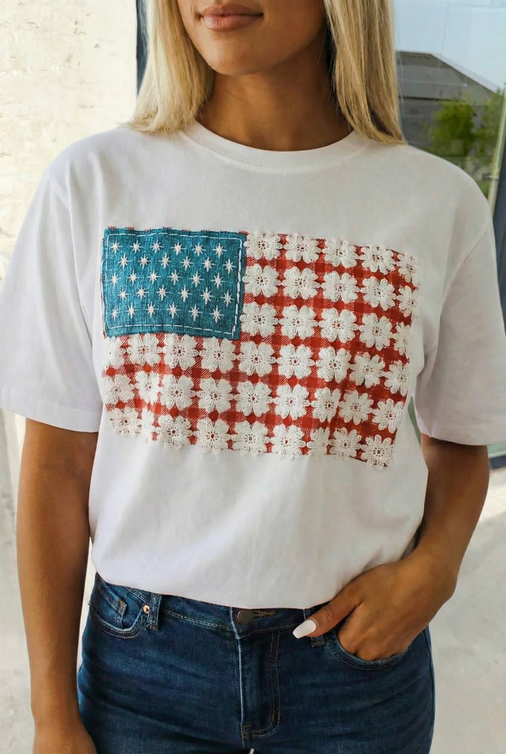 Fancy Embroidered Patch Flag Tee