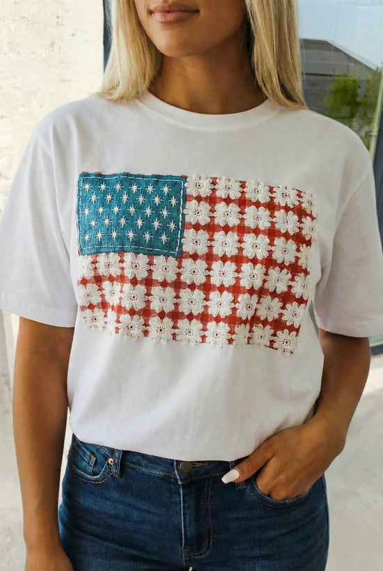 Fancy Embroidered Patch Flag Tee