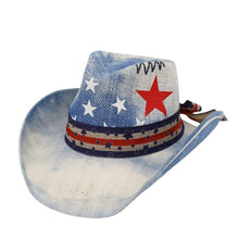 Load image into Gallery viewer, Americana Stars &amp; Stripes Cowboy Straw Hat With Bow
