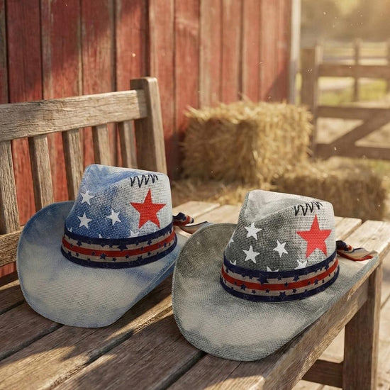 Americana Stars & Stripes Cowboy Straw Hat With Bow