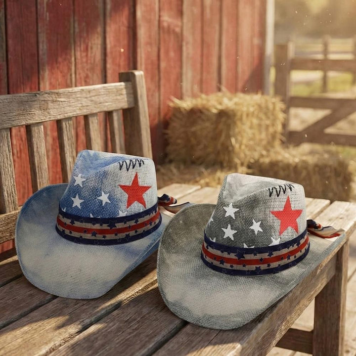 Americana Stars & Stripes Cowboy Straw Hat With Bow