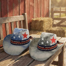Load image into Gallery viewer, Americana Stars &amp; Stripes Cowboy Straw Hat With Bow
