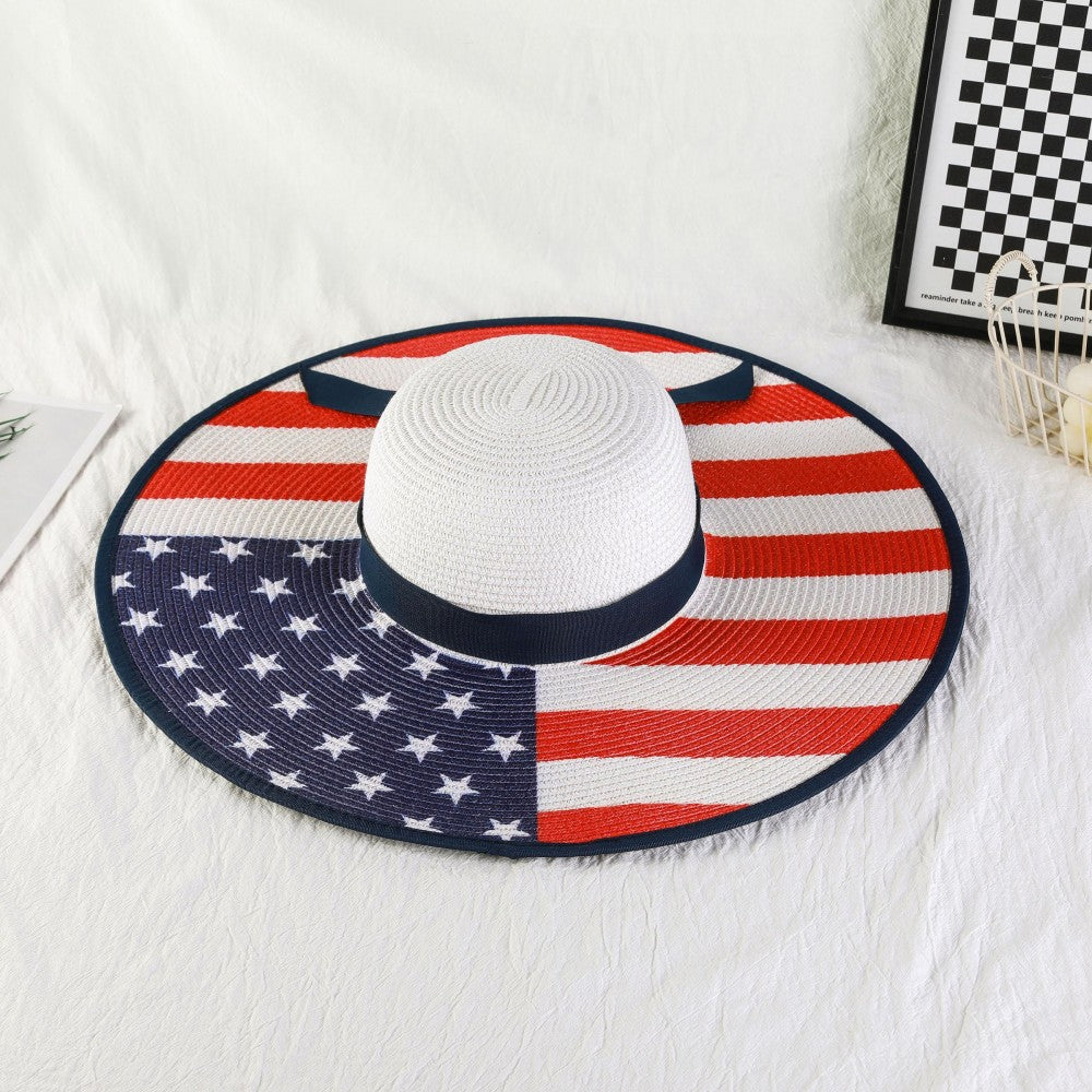 Wide Brim American Flag Straw Sun Hat