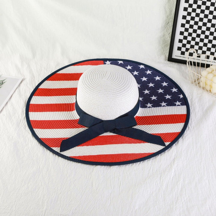 Wide Brim American Flag Straw Sun Hat