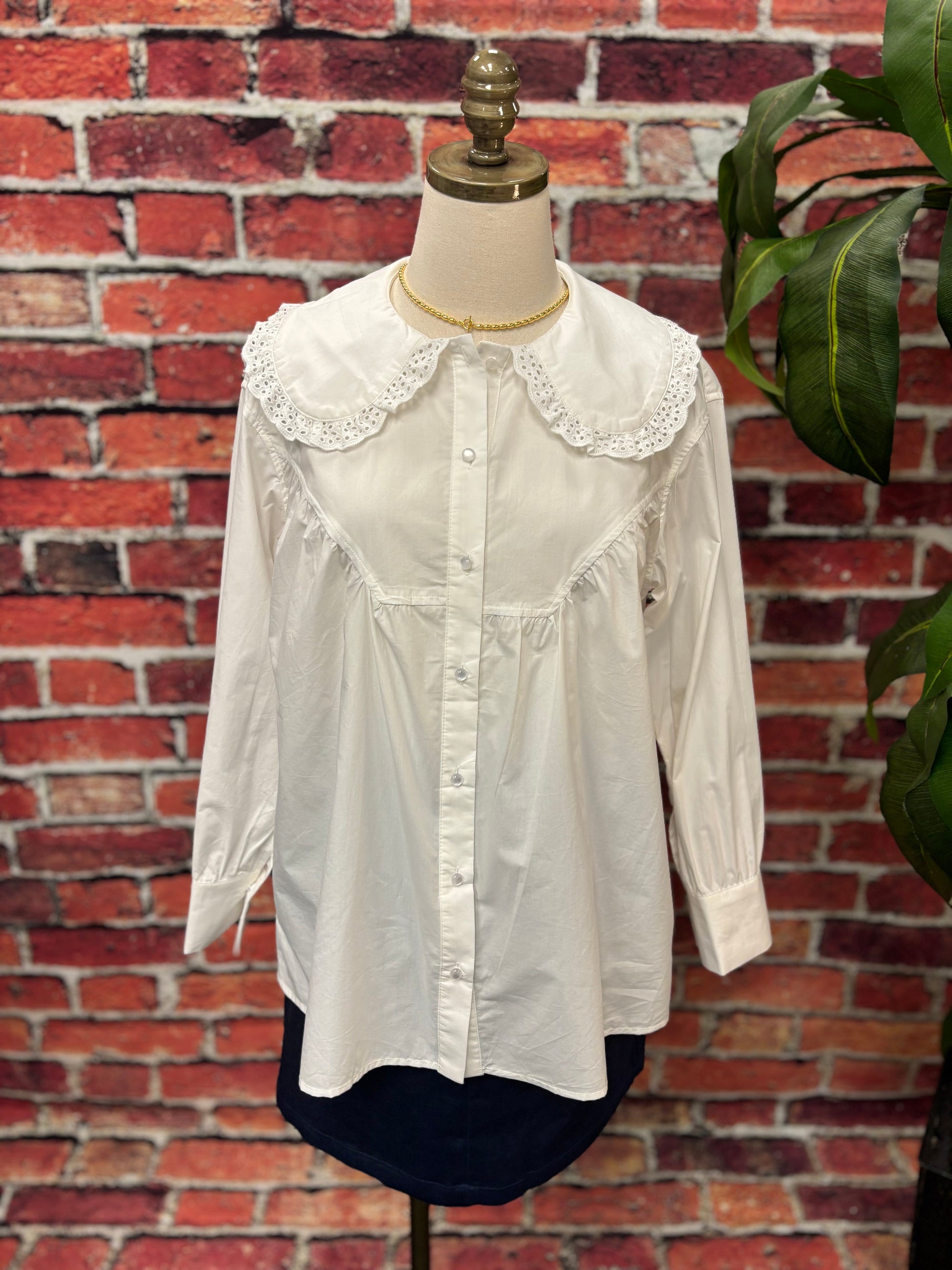 Sweet Lace Collar Cotton Blouse