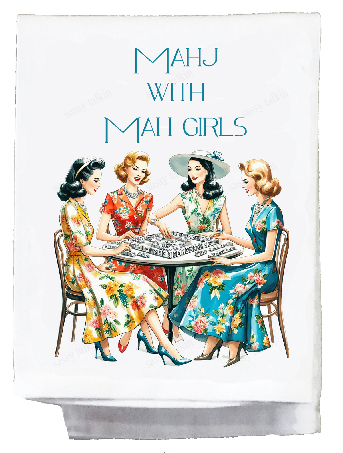 Mahjong, Dish Towel, Mahj with my Mah girls