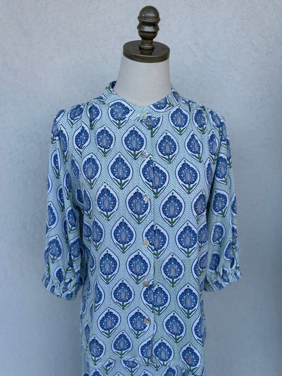 Bluebell Breeze Beaded Button Top