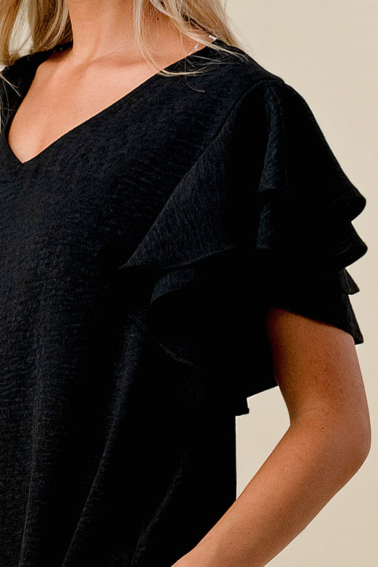 Midnight Ruffle Sleeve Dress