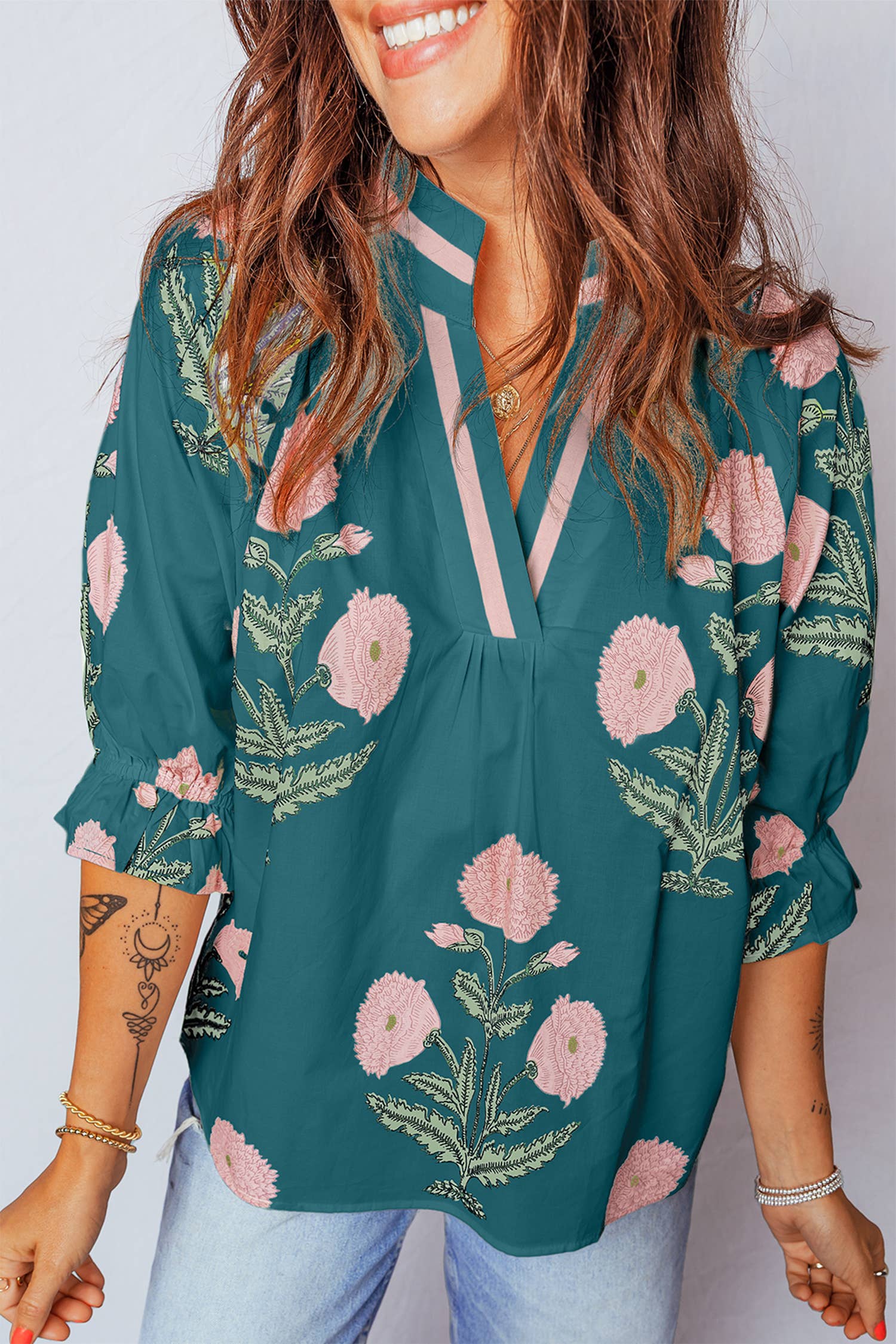 Spring Wild Flower V Neck Blouse