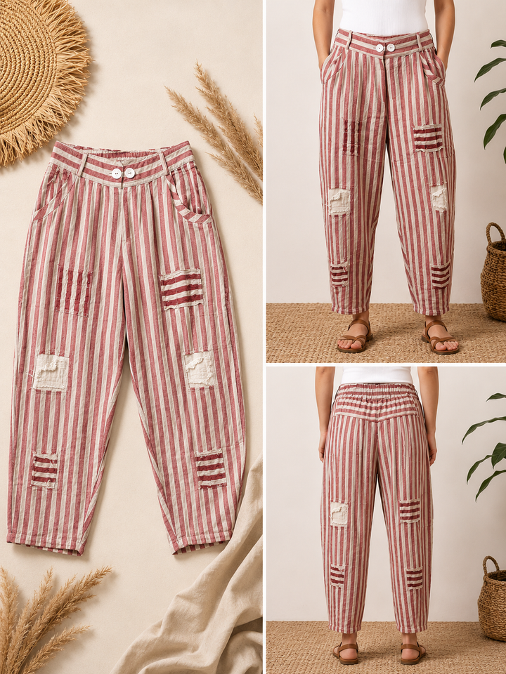 Boho Linen Stripe Pants