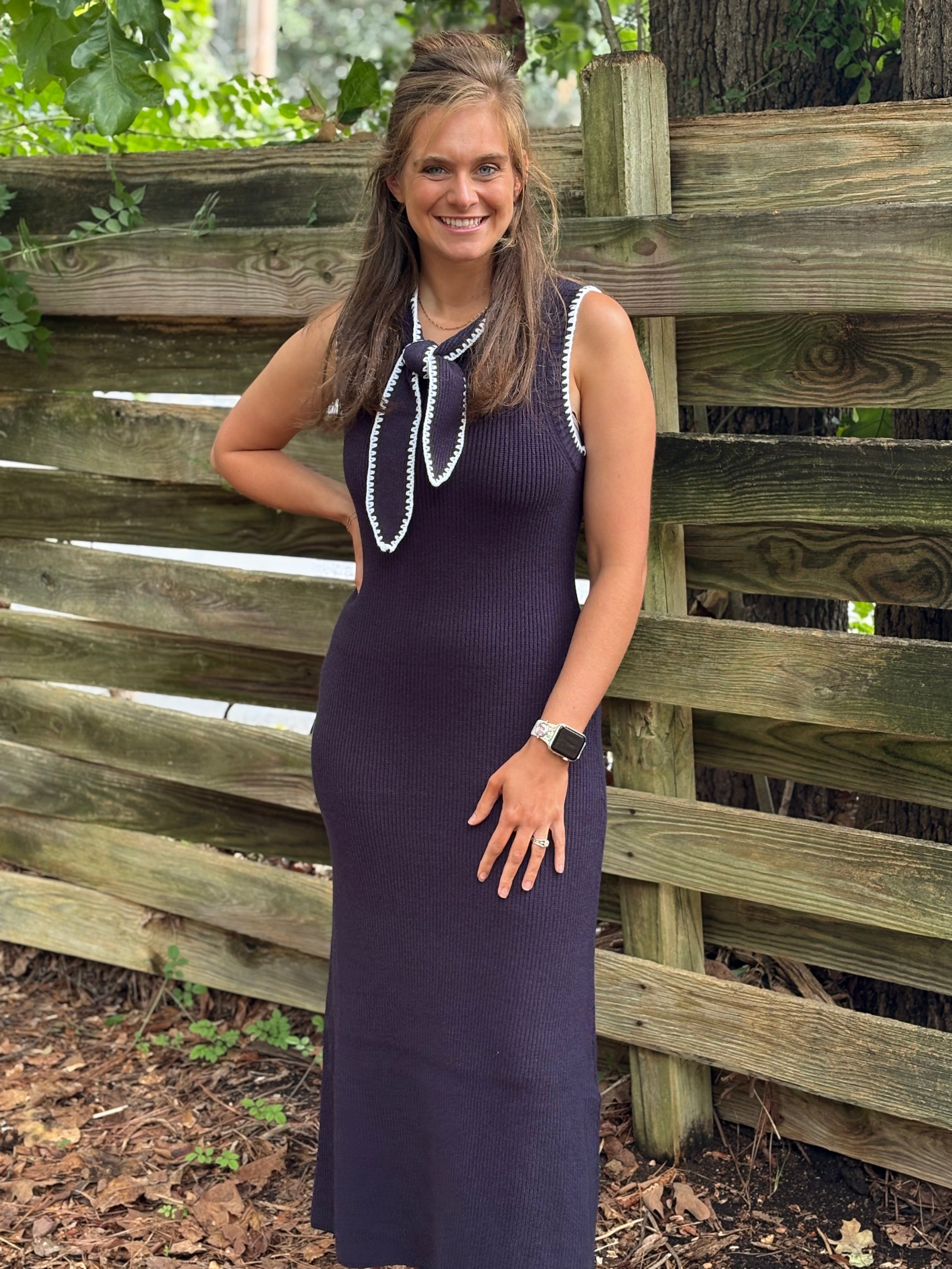 Whipstitch Bow Knit Maxi Dress