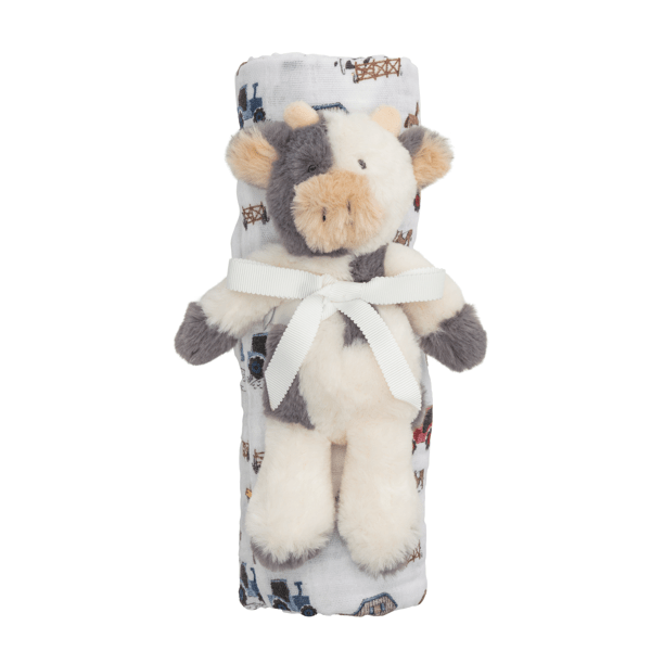 Farm Swaddle And Rattle Set