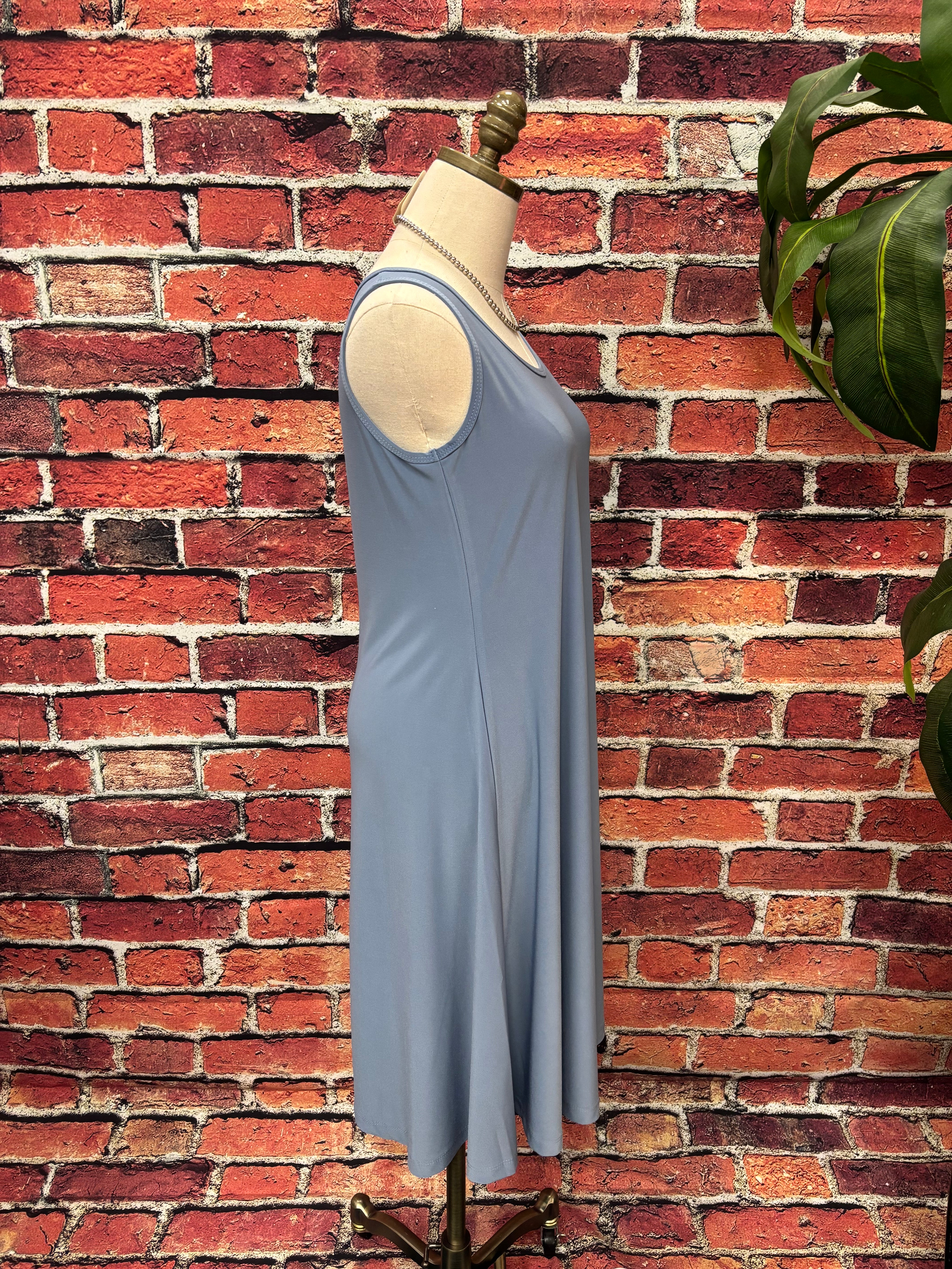 Dusty Blue Sleeveless Flare Dress