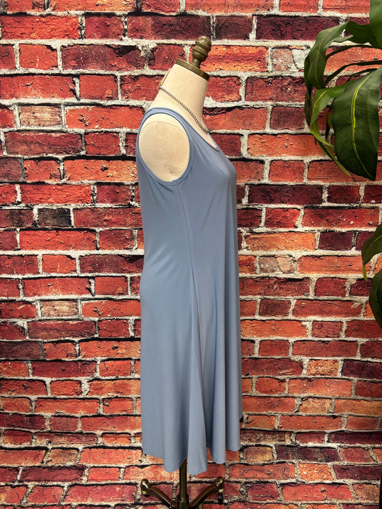 Dusty Blue Sleeveless Flare Dress