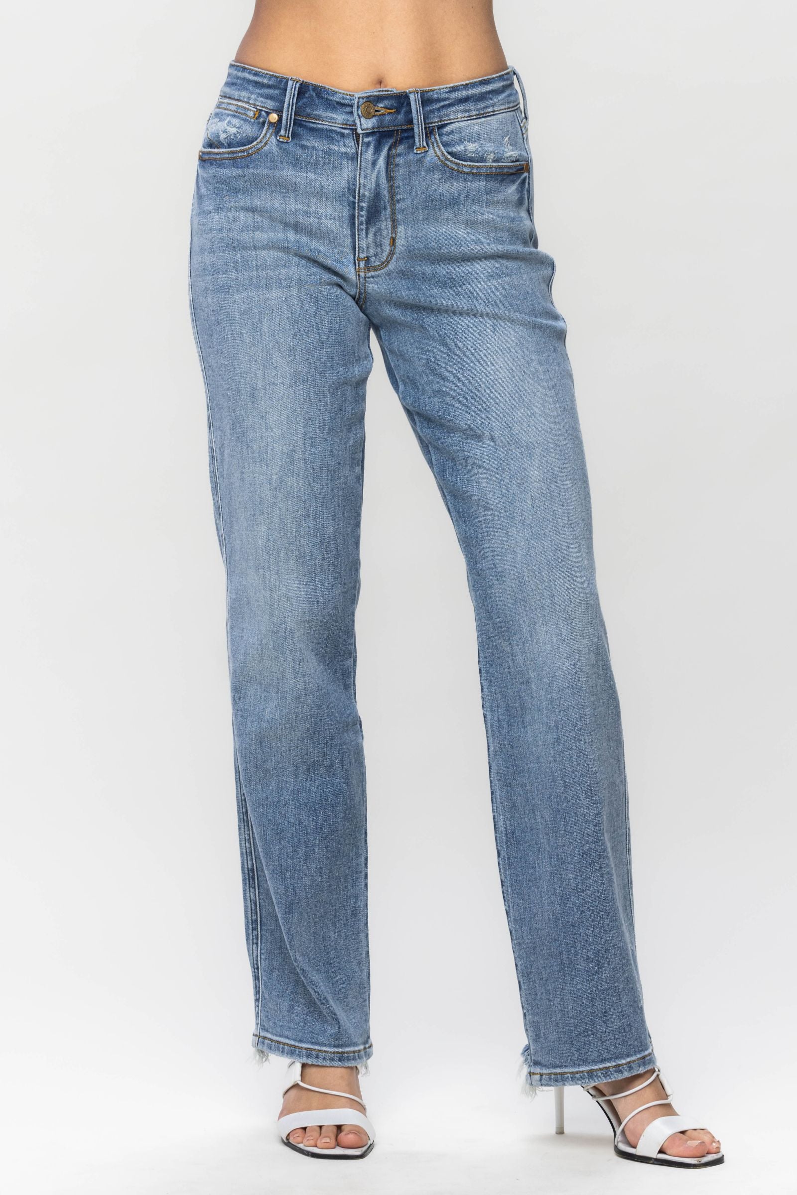Judy Blue Mid Rise Yoke Cell Phone Pocket Dad Jean
