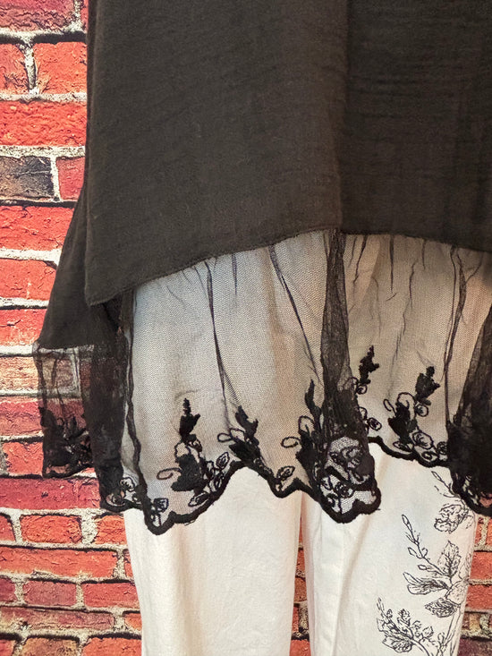 Black Cotton Lace Hem Cami
