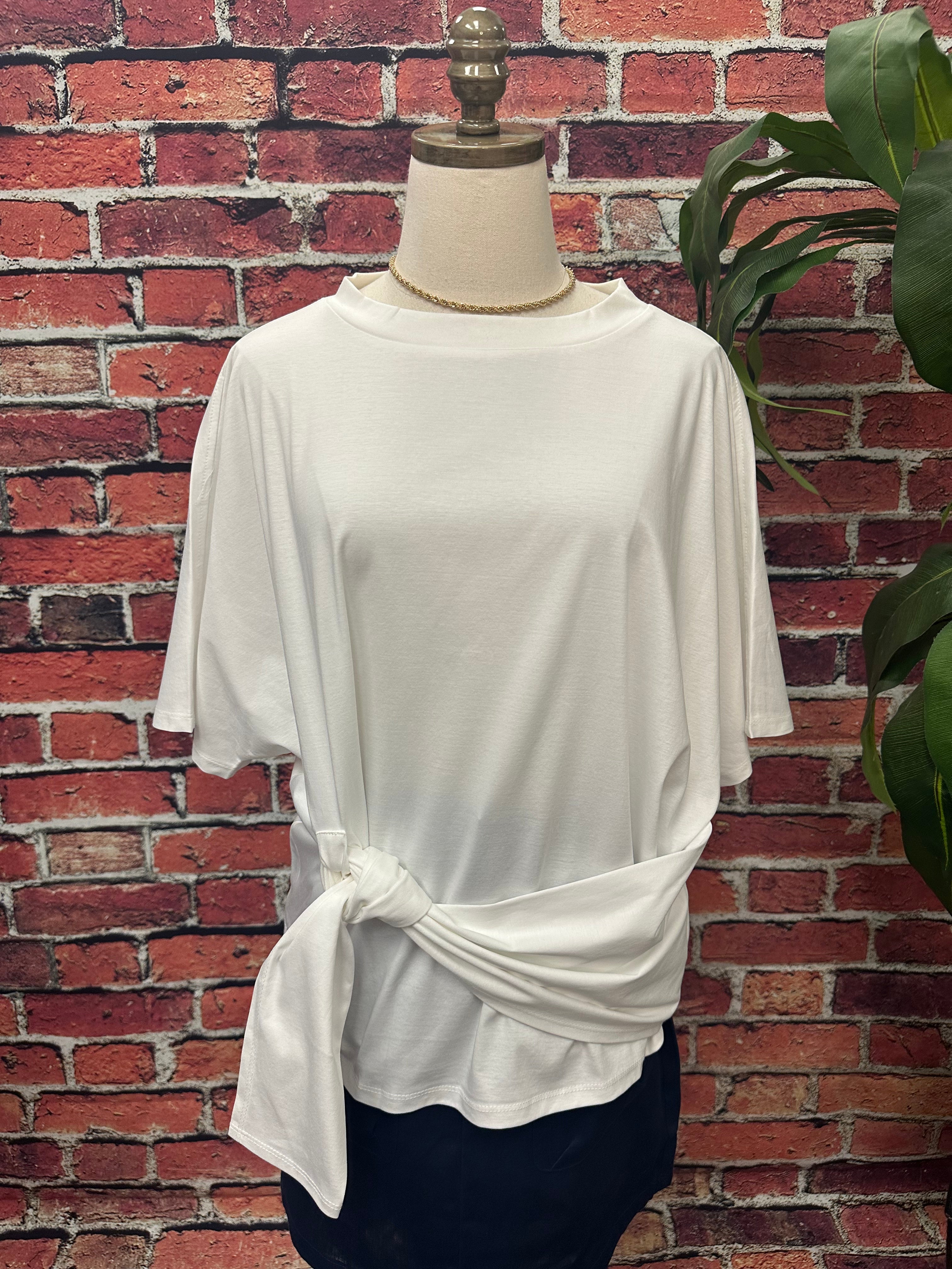 Glazed Cotton Batwing Waist Tie T-Shirt