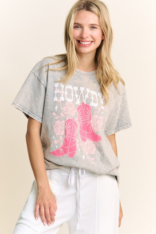 Mineral Washed Cowboy Boot Graphic Tee