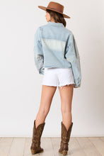 Load image into Gallery viewer, Crop Denim Pearl Bow Embellishment Jacket
