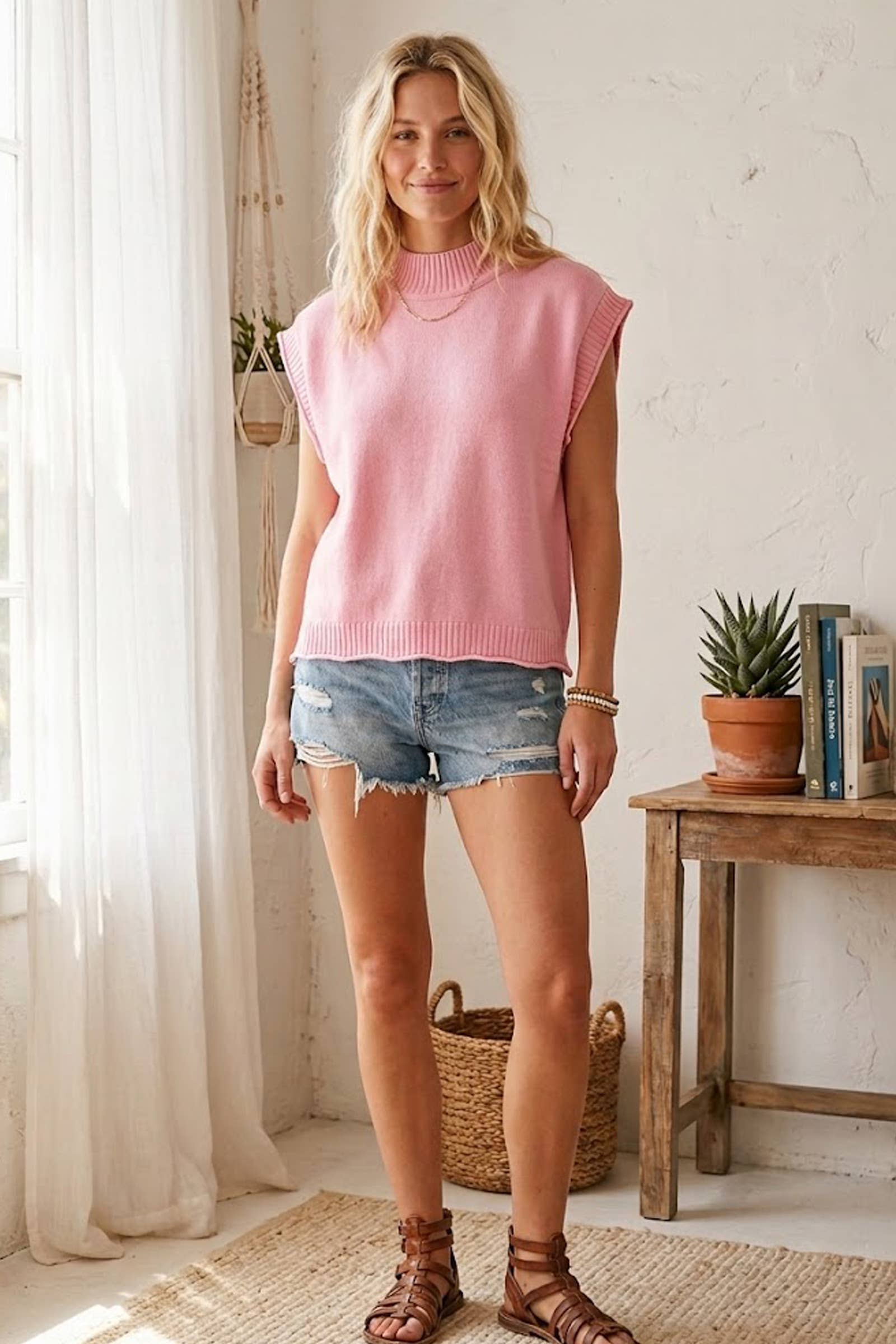 Sleeveless Ribbed Knit Sweater Top