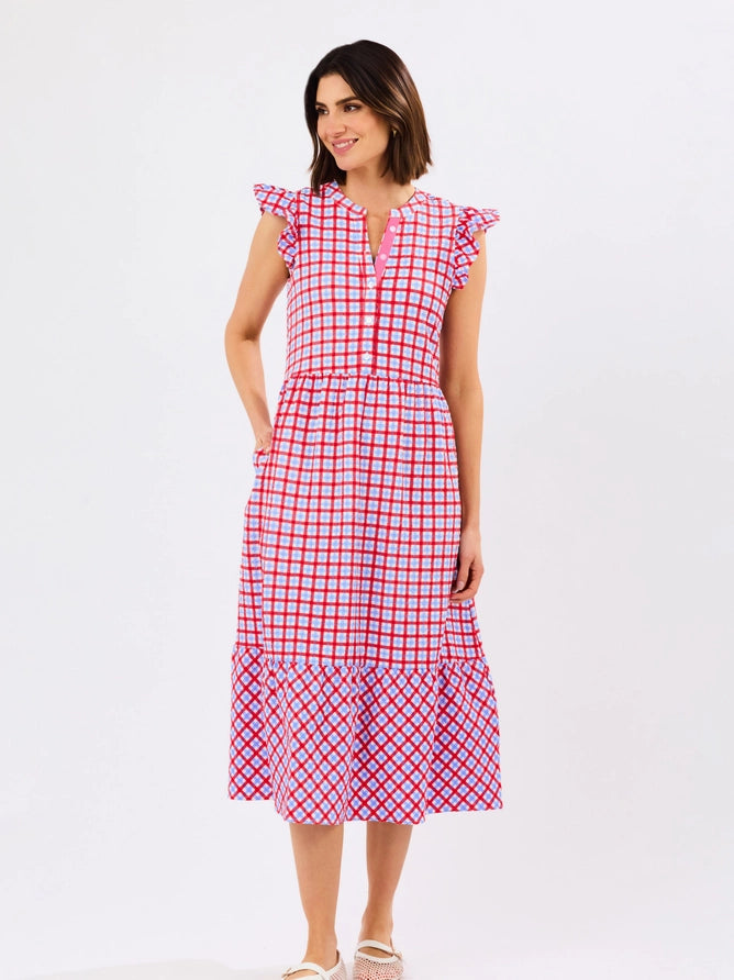 Riley Flutter Sleeve Gingham Dress