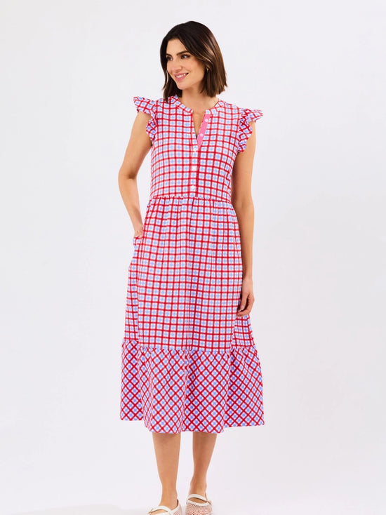 Riley Flutter Sleeve Gingham Dress