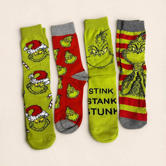 4Pairs - Holiday Grinch Character Printed Christmas Bundle Gift Socks Set
