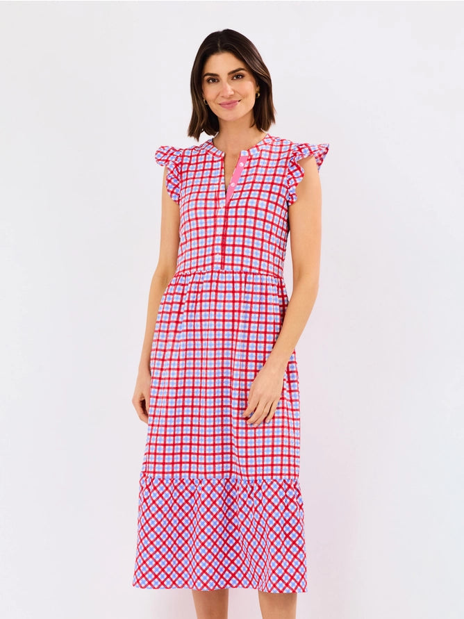 Riley Flutter Sleeve Gingham Dress