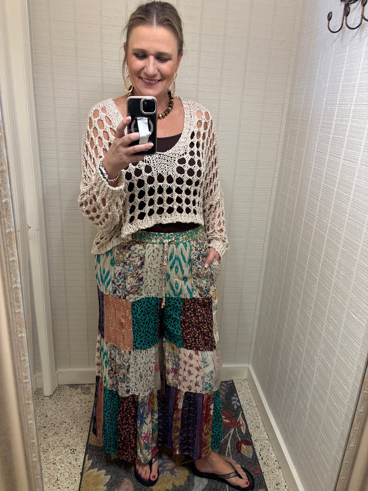 Retro Revival Long Flared Patchwork Pants
