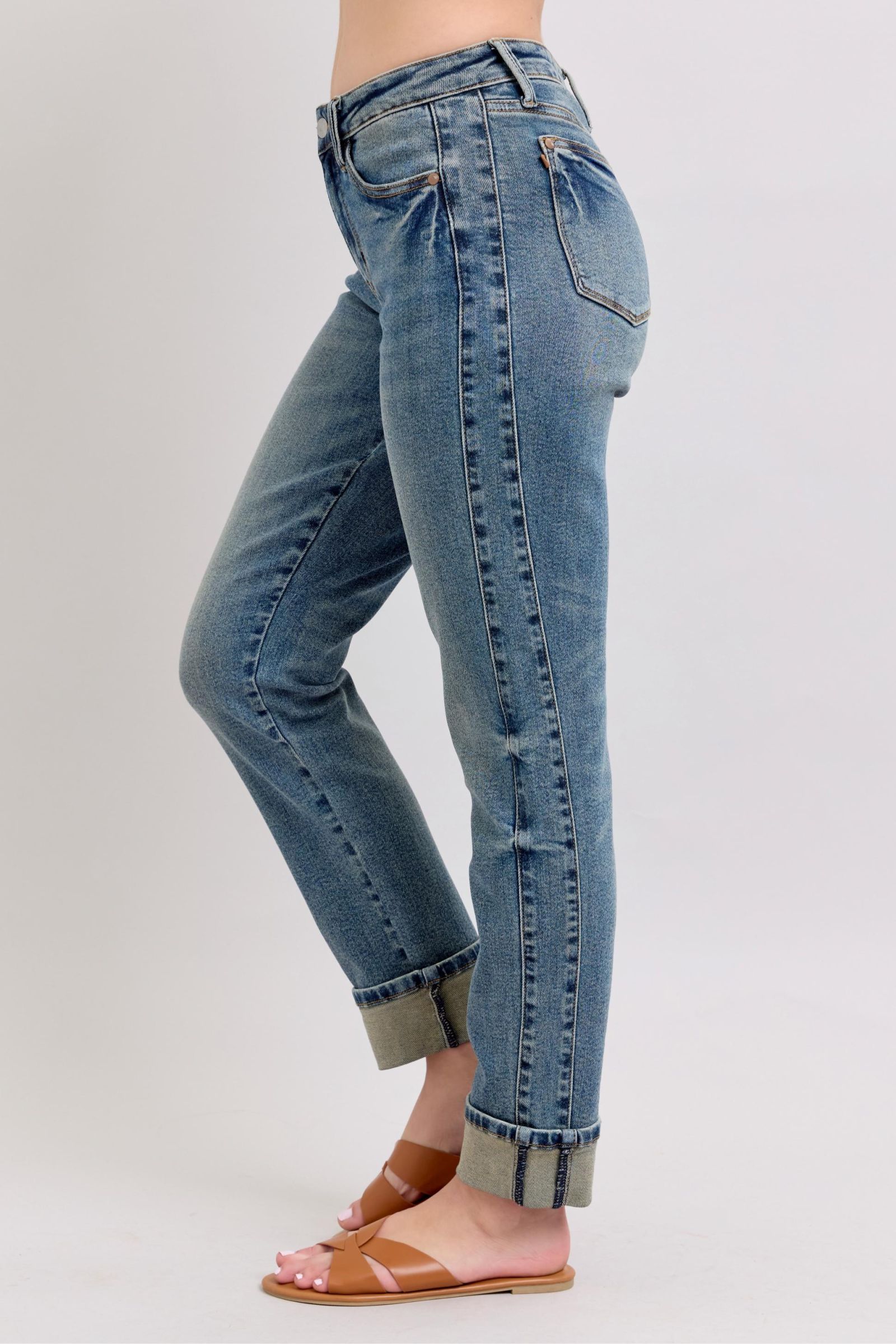 MR Vintage Wash SS Panel & Double Roll Cuff Boyfriend