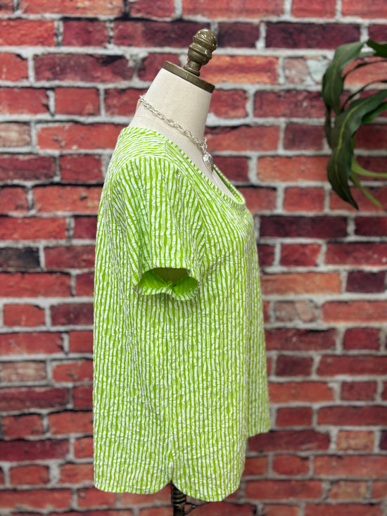 Lime Textured Stripe Knit Top