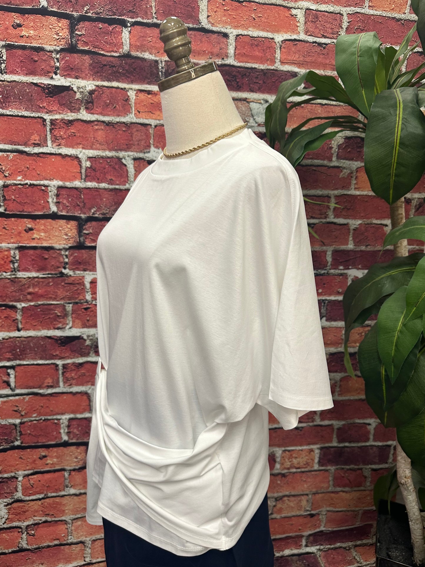 Glazed Cotton Batwing Waist Tie T-Shirt