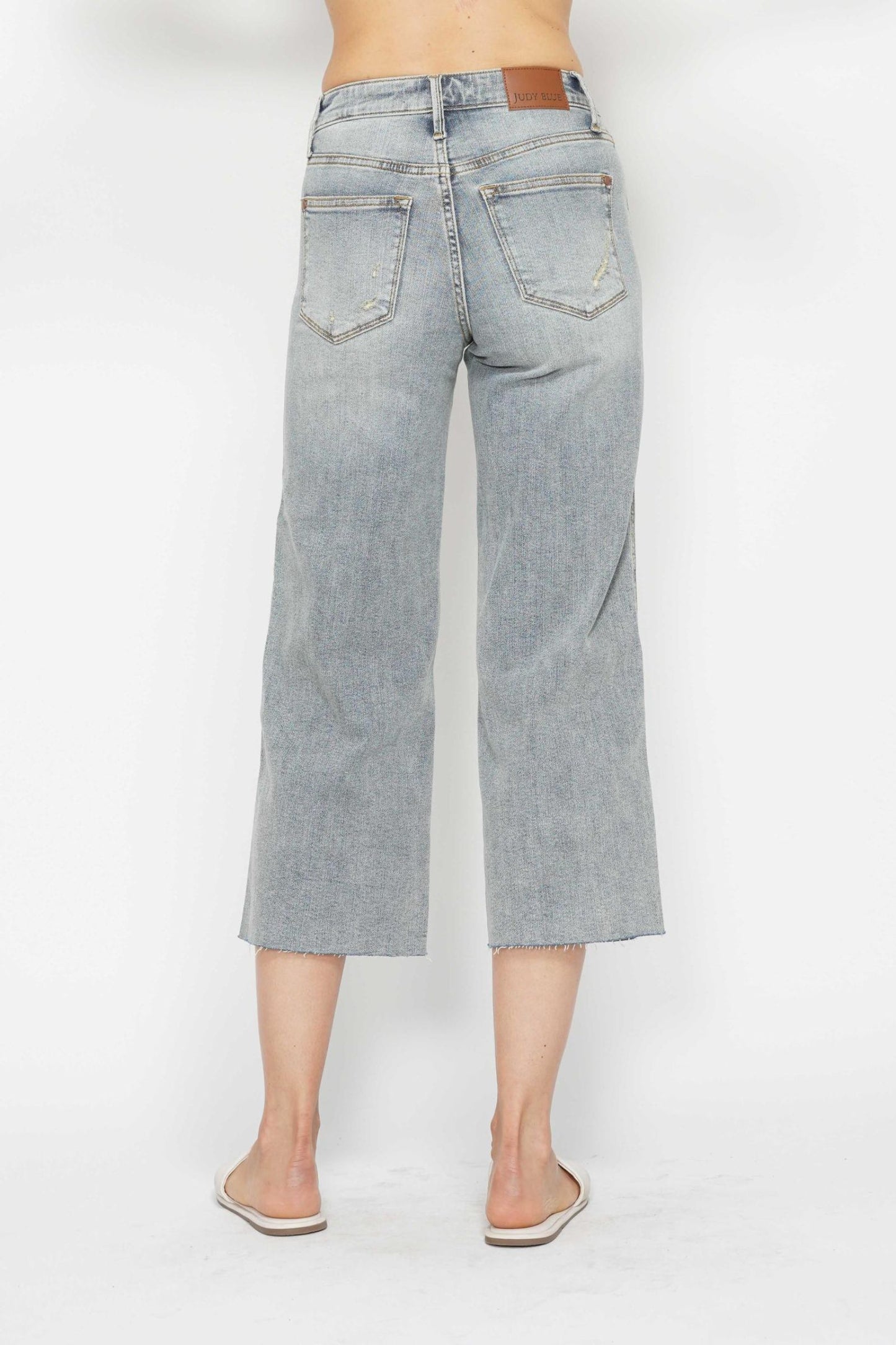 Judy Blue Mid Rise Tummy Control Raw Hem Crop Wide