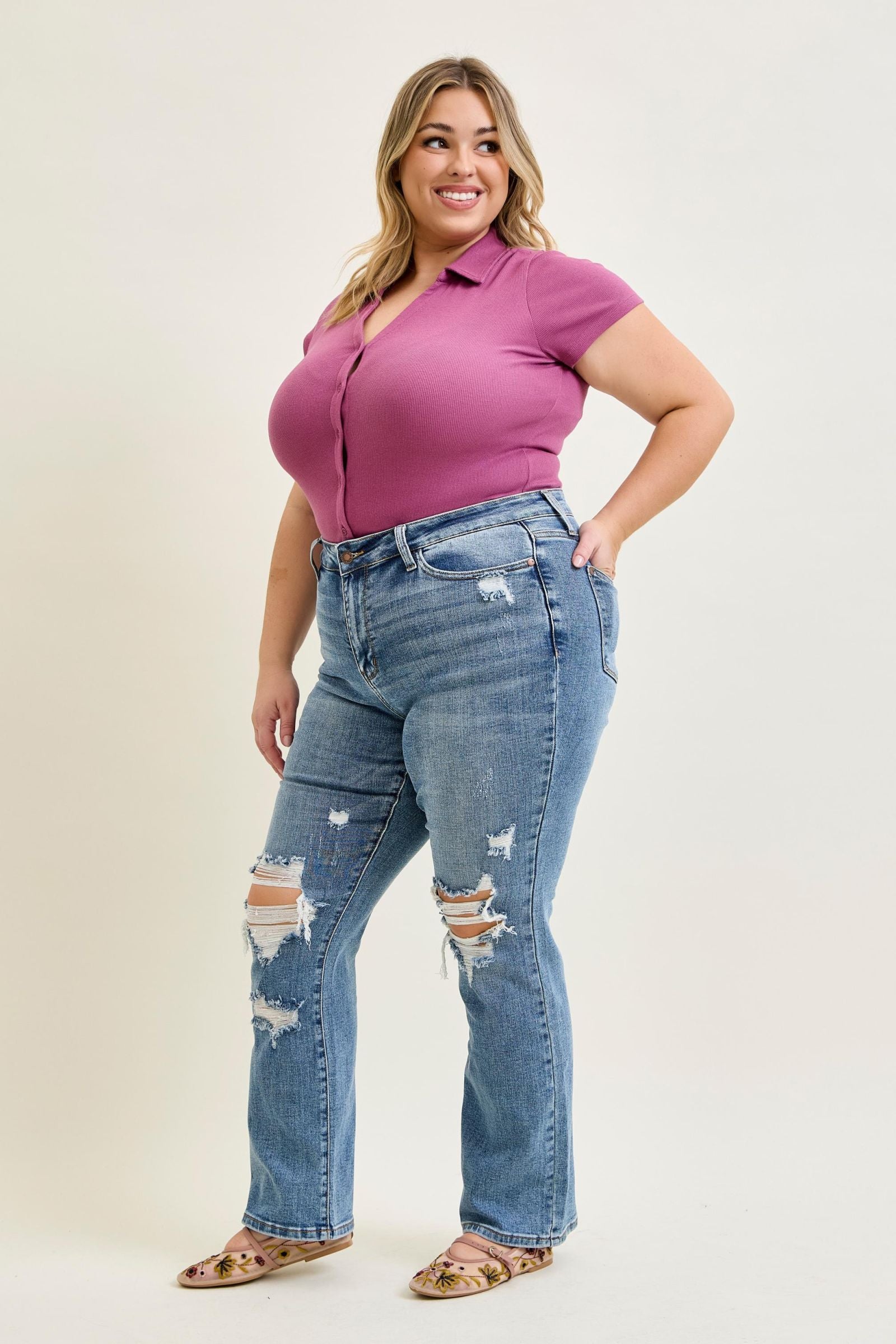 Judy Blue HW Stone Wash Destroyed Bootcut