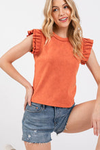 Load image into Gallery viewer, Mineral Washed Ruffle Sleeve Top
