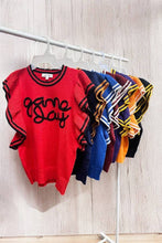 Load image into Gallery viewer, Ruffle Sleeve Varsity Gameday Knit Top
