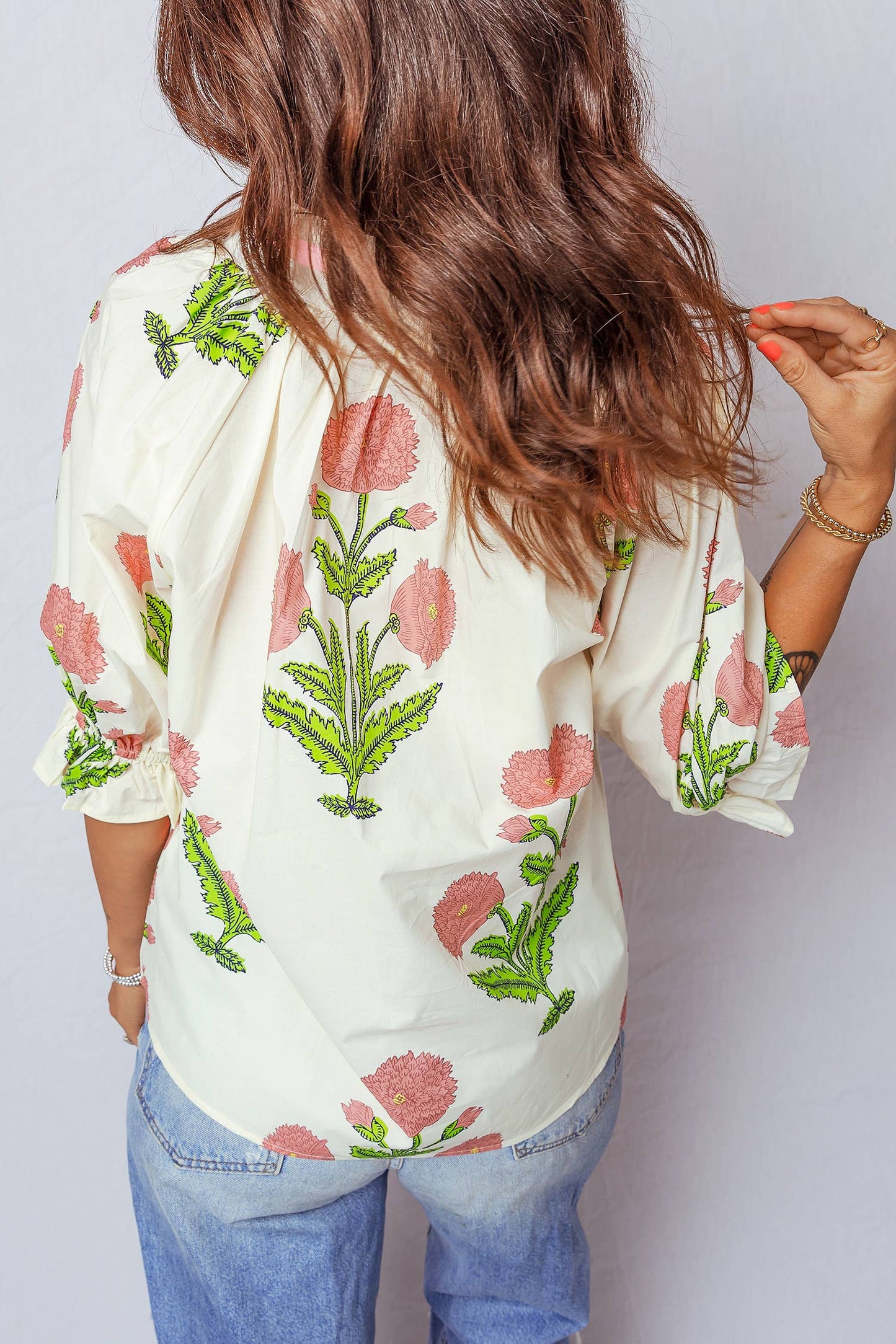 Spring Wild Flower V Neck Blouse