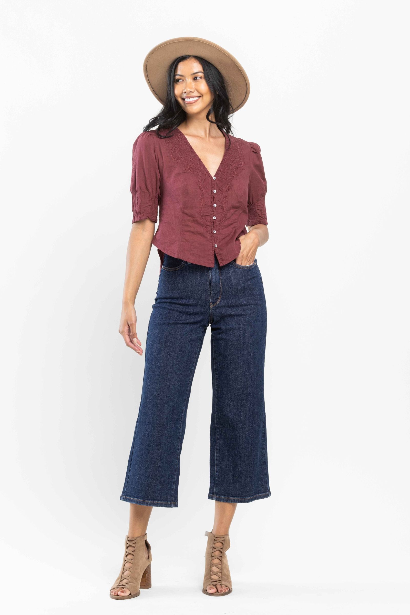 Judy Blue High Waist Tummy Control Tailored Crop Wide *FINAL SALE*
