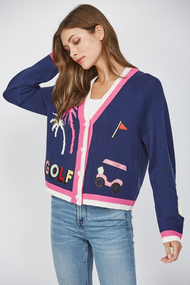 GOLF EMBROIDERED PATCH CARDIGAN