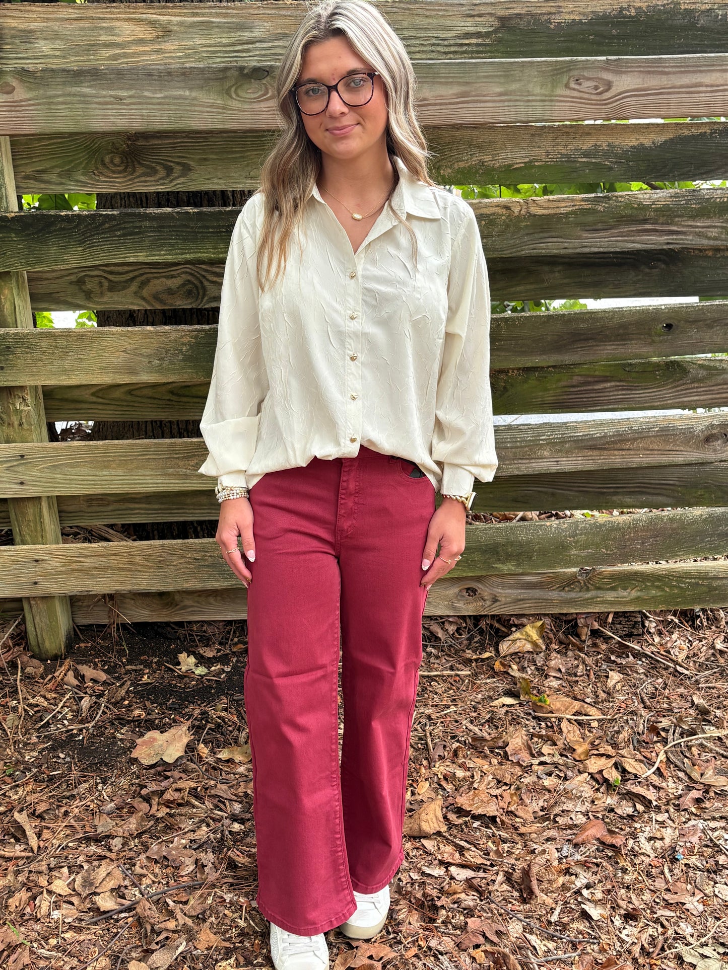 Textured Button Down Shirt Top