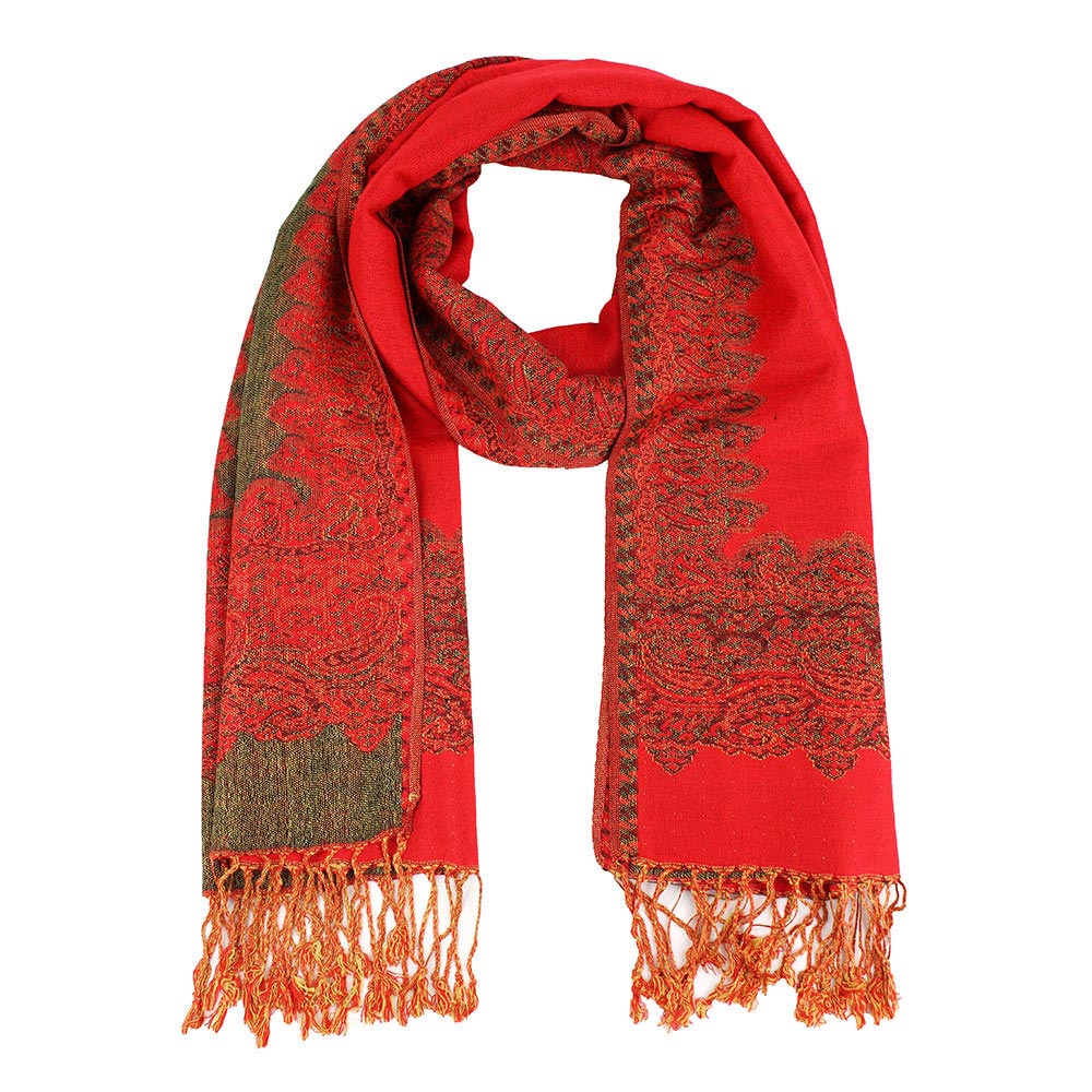 Border Pashmina Scarf Shawl with Fringe